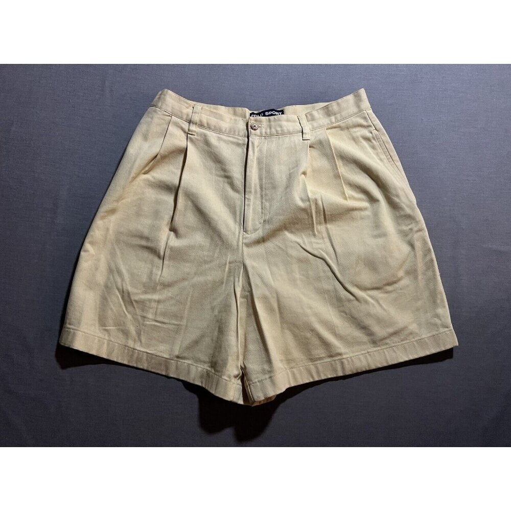 Polo Sport Pleated Shorts Womens 12 Yellow Pocketed Zip Belted Ladies 31x6.